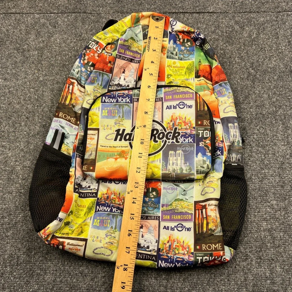 Hard Rock Cafe Backpack Multi Color Postcard City Print Travel Bag IM10015078